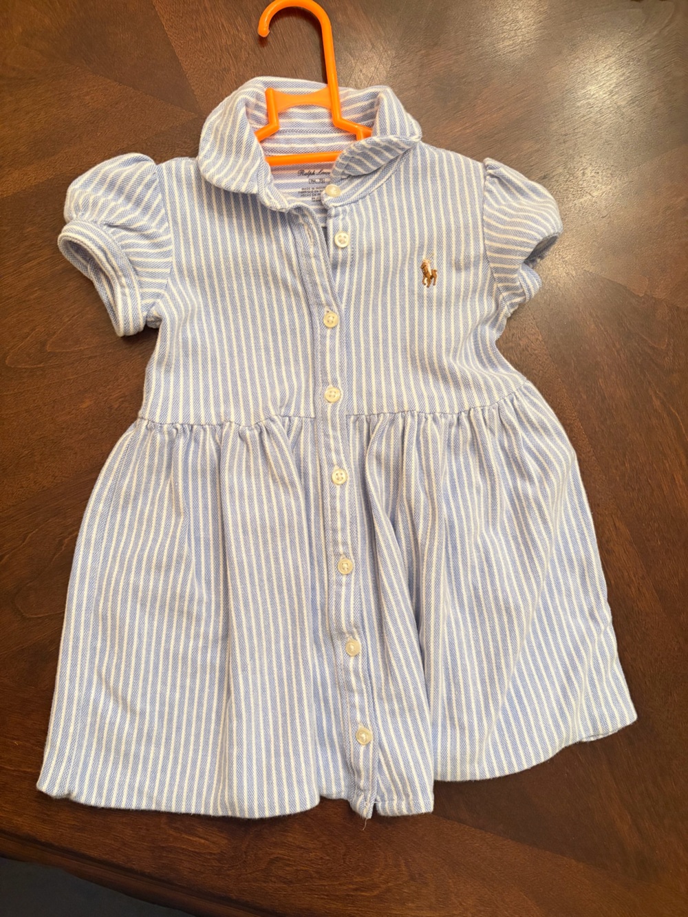 Ralph Lauren Light Blue and White Striped Girls' Button-Front Dress